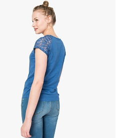 tee-shirt femme a manches courtes en dentelle bleu8895301_3
