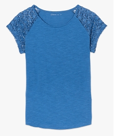tee-shirt femme a manches courtes en dentelle bleu8895301_4