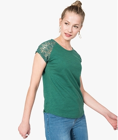 GEMO Tee-shirt femme à manches courtes en dentelle Vert