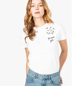 GEMO Tee-shirt femme en coton à fentes latérales avec poche poitrine Blanc