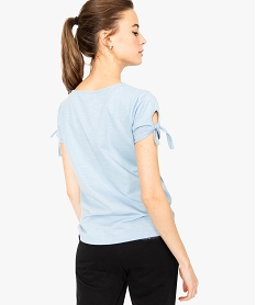 tee-shirt femme en coton bio avec manches nouees bleu8896201_3