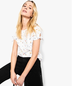 GEMO Tee-shirt femme en coton bio avec manches nouées Imprimé