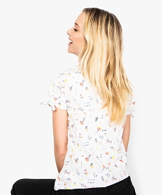 tee-shirt femme en coton bio avec manches nouees imprime8896401_3