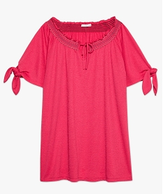 tee-shirt femme texture a manches nouees et col a smocks rose tee shirts tops et debardeurs8896501_4