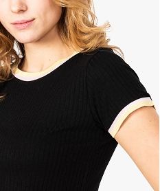 tee-shirt femme courte a cotes et finitions bicolores noir8896801_2