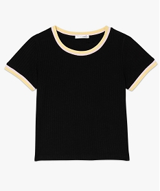 tee-shirt femme courte a cotes et finitions bicolores noir8896801_4