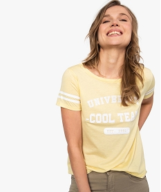 tee-shirt femme a manches courtes imprime esprit sportif jaune8897501_1