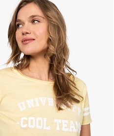 tee-shirt femme a manches courtes imprime esprit sportif jaune8897501_2