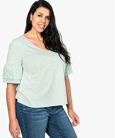 tee-shirt femme manches broderie anglaise et dos noue vert8898701_1