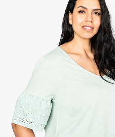 tee-shirt femme manches broderie anglaise et dos noue vert8898701_2
