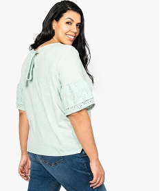 tee-shirt femme manches broderie anglaise et dos noue vert8898701_3