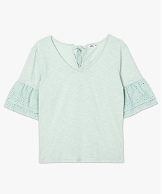 tee-shirt femme manches broderie anglaise et dos noue vert8898701_4