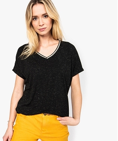 tee-shirt femme ample a paillettes col v et bas elastique noir8899301_1