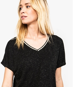 tee-shirt femme ample a paillettes col v et bas elastique noir8899301_2
