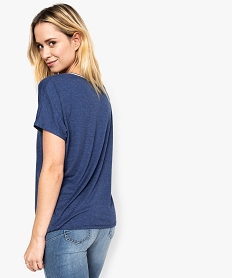tee-shirt femme ample a paillettes col v et bas elastique bleu8899401_3
