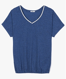 tee-shirt femme ample a paillettes col v et bas elastique bleu t-shirts manches courtes8899401_4
