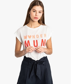 GEMO Tee-shirt femme coupe loose avec inscription fluo devant Blanc