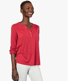 GEMO Tee-shirt fluide pour femme avec manches longues retroussables Rouge