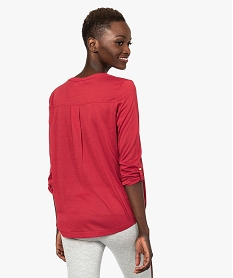 tee-shirt fluide pour femme avec manches longues retroussables rouge8900501_3