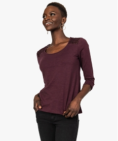 GEMO Tee-shirt femme à manches 34 et haut en dentelle Violet