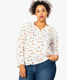 GEMO Tunique femme fluide imprimée à décolleté boutonné rose vif