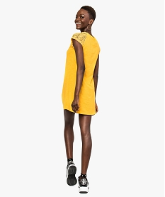 robe tee-shirt femme avec manches courtes en dentelle jaune8902601_3