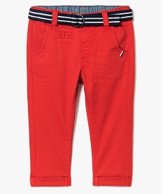 GEMO Pantalon garçon chino avec revers et ceinture Rouge