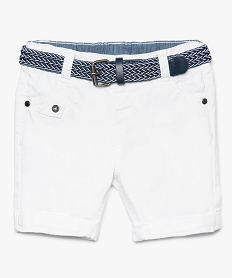 GEMO Bermuda bébé garçon en coton stretch avec ceinture bicolore blanc standard