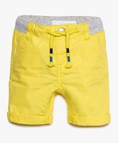 GEMO Bermuda bébé garçon en toile de coton avec taille en bord-côte jaune standard