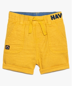 short bebe garcon en lin et coton avec taille elastiquee jaune8905201_1