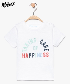 GEMO Tee-shirt bébé garçon en coton bio avec inscription brodée Blanc