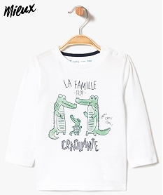 GEMO Tee-shirt bébé garçon à manches longues et inscription fantaisie en coton bio blanc standard