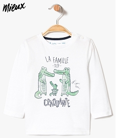 GEMO Tee-shirt bébé garçon à manches longues et inscription fantaisie en coton bio Blanc