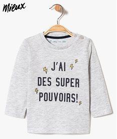 GEMO Tee-shirt bébé garçon à manches longues et inscription fantaisie en coton bio Gris