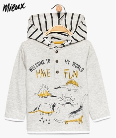 GEMO Tee-shirt bébé à capuche rayée et motif dinosaures en coton bio orange chine