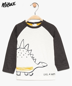 tee-shirt bebe garcon manches contrastantes et motif dinosaure en coton bio beige8908901_1