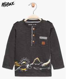 tee-shirt bebe garcon tunisien imprime dinosaures en coton bio gris tee-shirts manches longues8909101_1