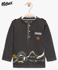 GEMO Tee-shirt bébé garçon tunisien imprimé dinosaures en coton bio Gris