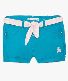 short bebe fille avec ceinture en toile imprimee - lulu castagnette vert8910301_1