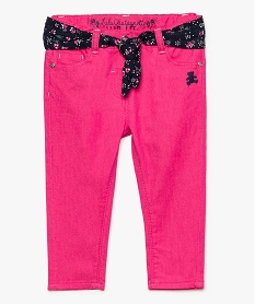 GEMO Pantalon slim bébé fille avec ceinture contrastante - Lulu Castagnette Rose