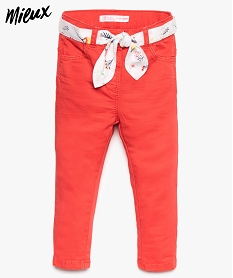 GEMO Pantalon en coton bio pour bébé fille avec ceinture à nouer Rouge