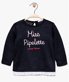 GEMO Pull pour bébé fille avec motif pailleté et bas en dentelle bleu chine
