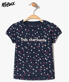 tee-shirt bebe fille a manches ballon et motifs en coton bio bleu8912101_1