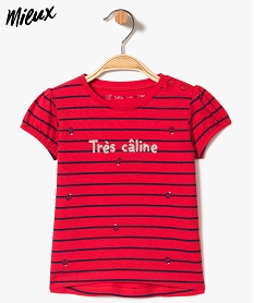 tee-shirt bebe fille a manches ballon et motifs en coton bio rouge tee-shirts manches courtes8912201_1