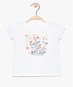 GEMO Tee-shirt bébé fille à manches courtes avec motifs fleuris Blanc