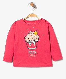 GEMO Tee-shirt bébé fille imprimé avec fronces aux épaules Rose