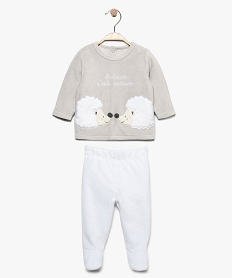 GEMO Pyjama bébé 2 pièces en velours avec pieds motif hérissons Blanc