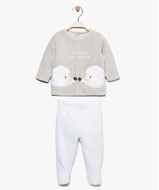 pyjama bebe 2 pieces en velours avec pieds motif herissons blanc8913101_1