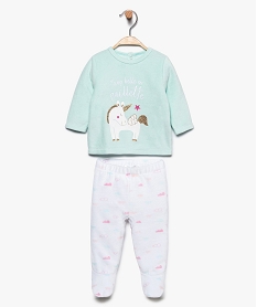 pyjama bebe fille 2 pieces en velours avec pieds motif licorne multicolore8913301_1