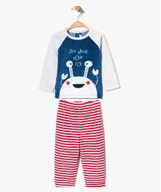 GEMO Pyjama bébé garçon 2 pièces en velours avec motif et bas rayé Multicolore